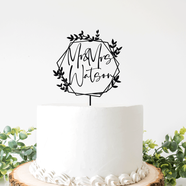 Mr and Mrs Wreath Cake Topper, Custom Wedding Cake Topper, Multiple Colors Available