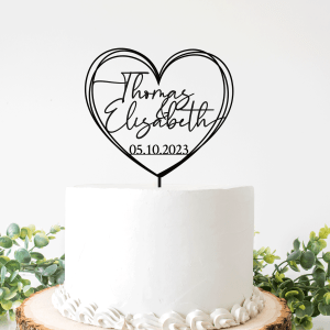 Two Names Wedding Personalized Cake Topper, Gold Wedding Cake Topper, Cake Topper Heart with Names and Date