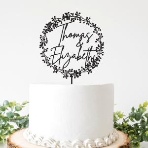 Two Names Cake Topper Wreath, Wreath with Names Cake Topper, Rustic Wedding Cake Topper