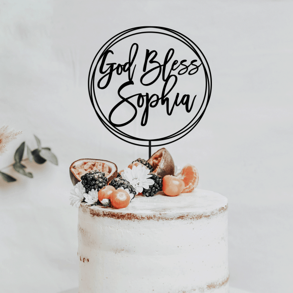 God Bless Cake Topper, Custom Baptism Cake Topper, Minimalist Christening Cake Topper
