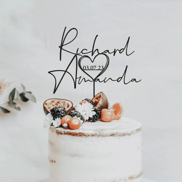 Couple Names Cake Topper with Heart and Date, Anniversary Cake Topper, Personalized Cake Topper