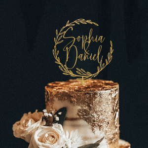 Wedding Cake Topper with Two Names, Rustic Wreath Cake Topper, Custom Names Cake Topper, Available in Multiple Colors