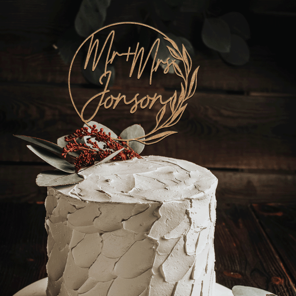Mr and Mrs Cake Topper Wreath, Rustic Leaves Wedding Cake Topper, Multiple Colors Available