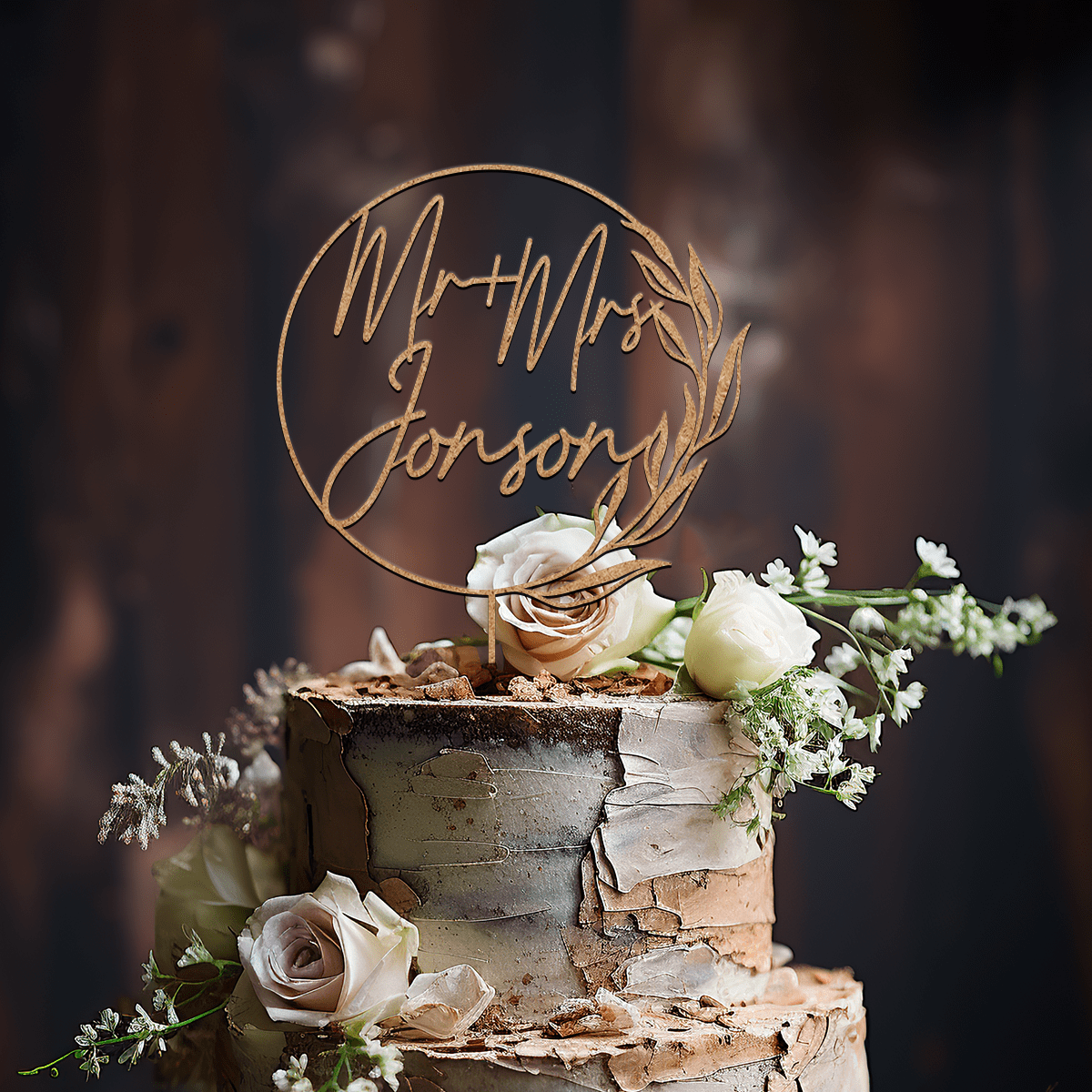 Décoration Gâteau Mariage 'Mr & Mrs' En Bois Doré - Dimensions 22x15 Cm | Pour Cake, Cupcake, Fiançailles, Anniversaire