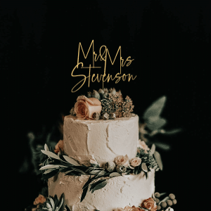 Rosewed Wedding Cake Topper, Gold Wedding Cake Topper, Personalized Cake Topper with Mr and Mrs, Available in multiple colors, Rustic, Custom Last Name