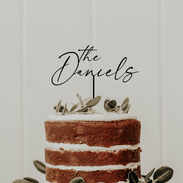 Last Name Minimalist Wedding Cake Topper, Personalized Cake Topper with a Custom Last Name, Rustic