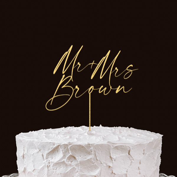 Wedding Cake Topper with Mr+Mrs, Personalized Gold Cake Topper, Available in Multiple Colors, Minimalist Cake Topper, Custom Last Name