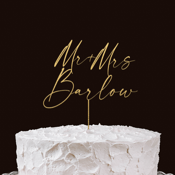 Wedding Cake Topper with Mr+Mrs, Personalized Gold Cake Topper, Available in Multiple Colors, Minimalist Cake Topper, Custom Last Name