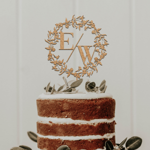 Wedding Cake Topper with Initials, Floral Wreath Cake Topper, Personalized Monogram Cake Topper