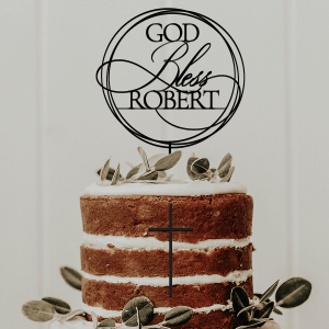 God Bless Cake Topper, Personalized Baptism Cake Topper with a Name, Wreath Christening Cake Topper, First Communion Cake topper, Available in Multiple Colors