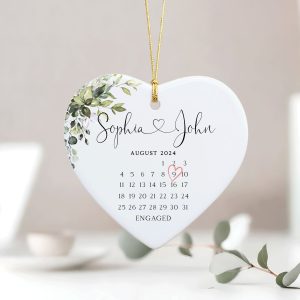 Engaged Ceramic Ornament, Wedding Gift, Gift for Engagement, Calendar Ornament