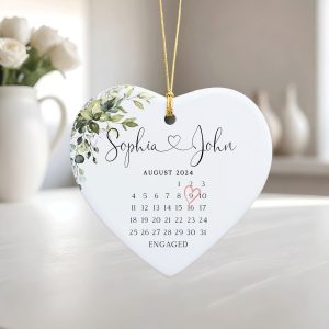 Engaged Ceramic Ornament, Wedding Gift, Gift for Engagement, Calendar Ornament
