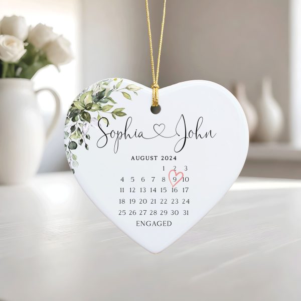 Engaged Ceramic Ornament, Wedding Gift, Gift for Engagement, Calendar Ornament