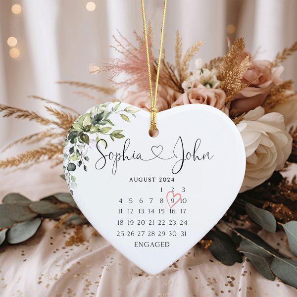 Engaged Ceramic Ornament, Wedding Gift, Gift for Engagement, Calendar Ornament