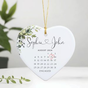 Engaged Ceramic Ornament, Wedding Gift, Gift for Engagement, Calendar Ornament