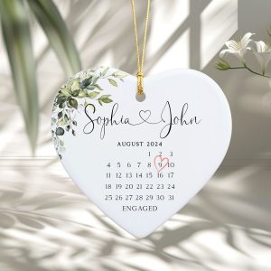 Engaged Ceramic Ornament, Wedding Gift, Gift for Engagement, Calendar Ornament