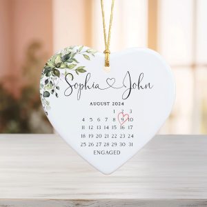Engaged Ceramic Ornament, Wedding Gift, Gift for Engagement, Calendar Ornament