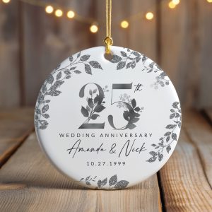 25th Anniversary Gift, Wedding Anniversary Ceramic Ornament