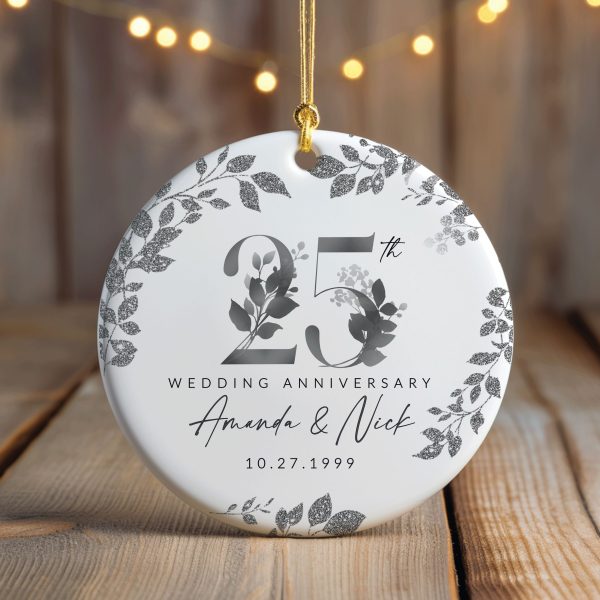 25th Anniversary Gift, Wedding Anniversary Ceramic Ornament