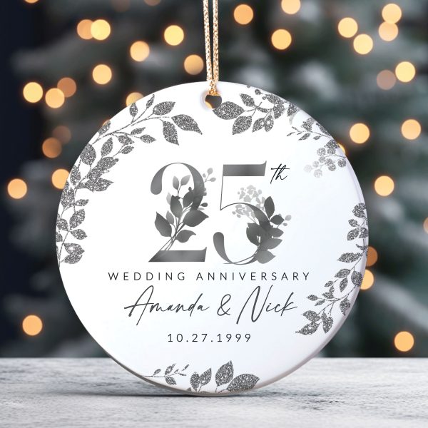 25th Anniversary Gift, Wedding Anniversary Ceramic Ornament