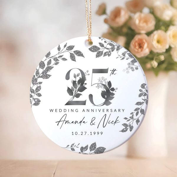 25th Anniversary Gift, Wedding Anniversary Ceramic Ornament