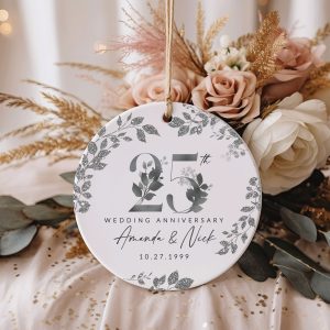 25th Anniversary Gift, Wedding Anniversary Ceramic Ornament
