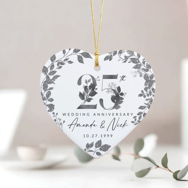 25th Anniversary Gift, Wedding Anniversary Ceramic Ornament