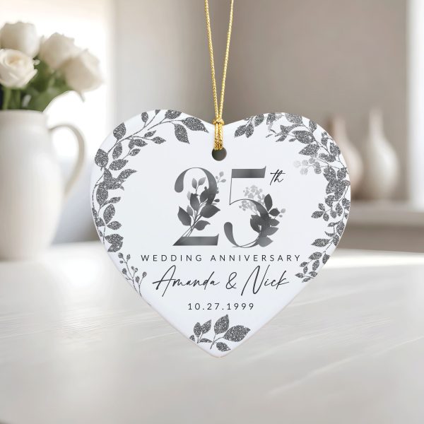 25th Anniversary Gift, Wedding Anniversary Ceramic Ornament