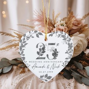 25th Anniversary Gift, Wedding Anniversary Ceramic Ornament