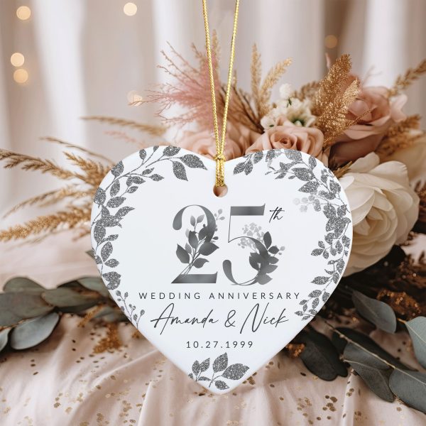 25th Anniversary Gift, Wedding Anniversary Ceramic Ornament