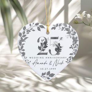 25th Anniversary Gift, Wedding Anniversary Ceramic Ornament