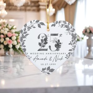 25th Anniversary Gift, Wedding Anniversary Ceramic Ornament
