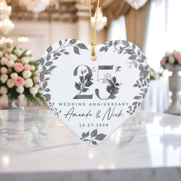 25th Anniversary Gift, Wedding Anniversary Ceramic Ornament