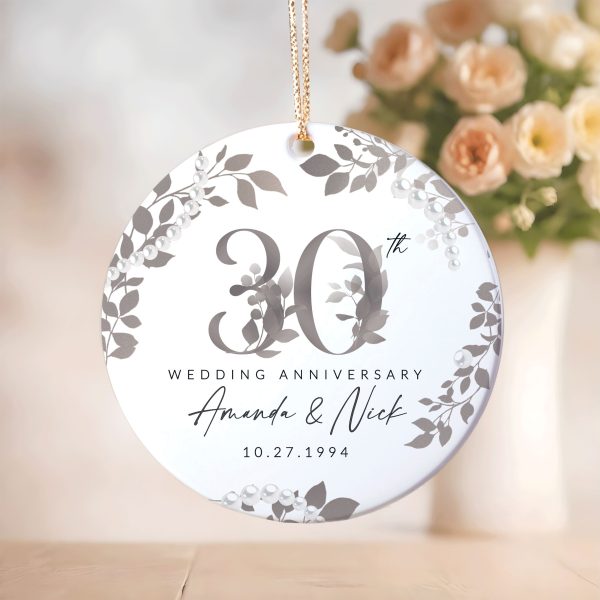 30th Anniversary Ceramic Ornament, Pearl Wedding Anniversary