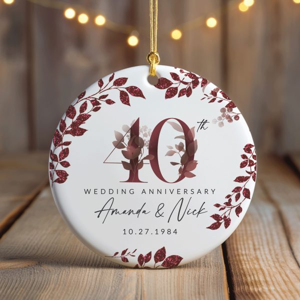 40th Anniversary Ceramic Ornament, Ruby Wedding Gift