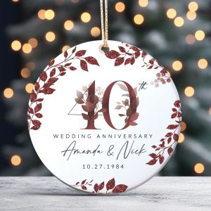 40th Anniversary Ceramic Ornament, Ruby Wedding Gift