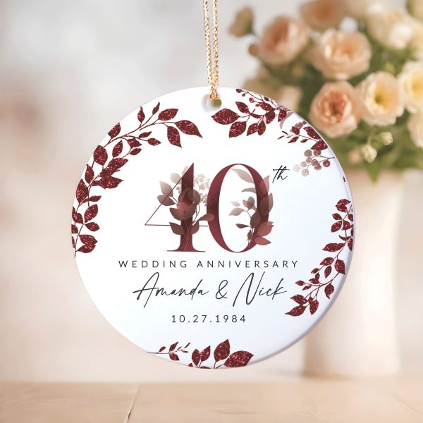 40th Anniversary Ceramic Ornament, Ruby Wedding Gift