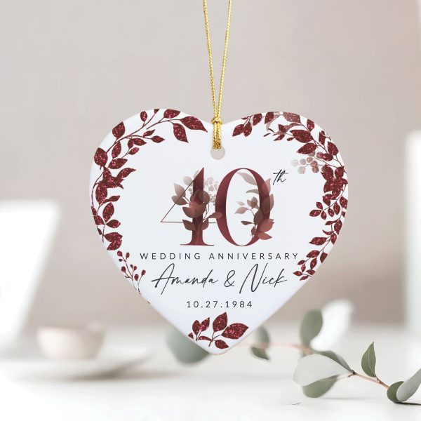 40th Anniversary Ceramic Ornament, Ruby Wedding Gift
