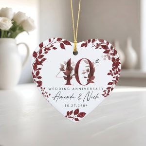 40th Anniversary Ceramic Ornament, Ruby Wedding Gift