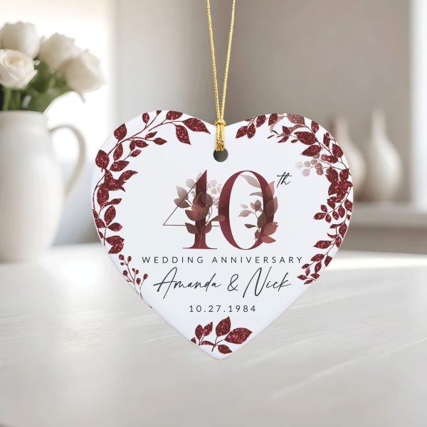 40th Anniversary Ceramic Ornament, Ruby Wedding Gift