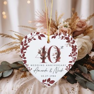40th Anniversary Ceramic Ornament, Ruby Wedding Gift