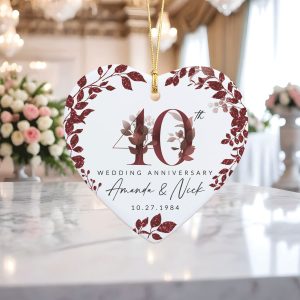 40th Anniversary Ceramic Ornament, Ruby Wedding Gift