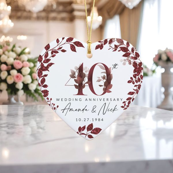 40th Anniversary Ceramic Ornament, Ruby Wedding Gift