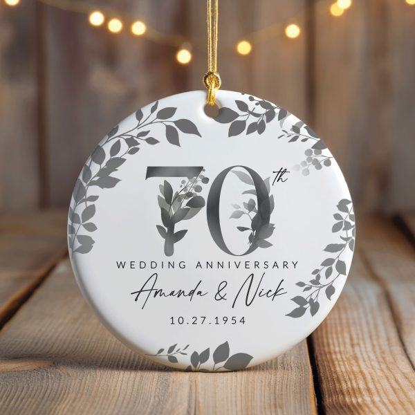 70th Anniversary Ceramic Ornament, Platinum Wedding Gift