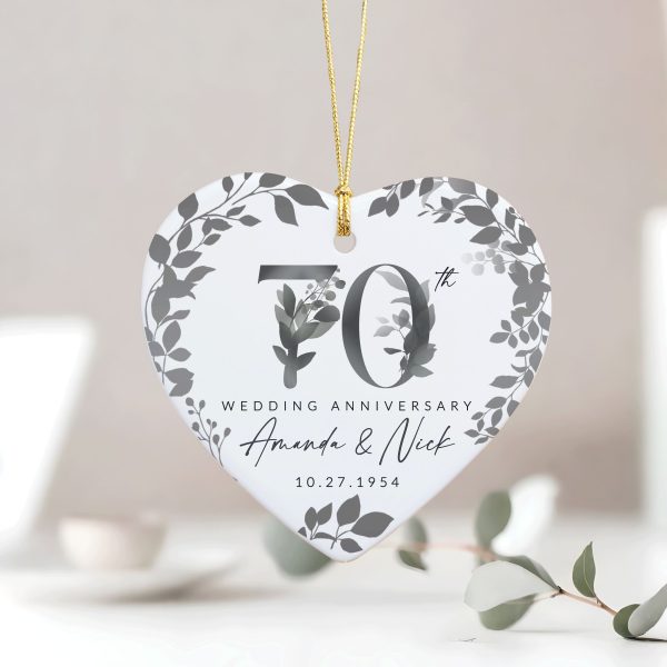 70th Anniversary Ceramic Ornament, Platinum Wedding Gift