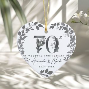 70th Anniversary Ceramic Ornament, Platinum Wedding Gift