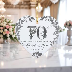 70th Anniversary Ceramic Ornament, Platinum Wedding Gift