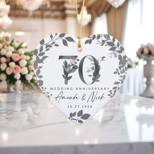 70th Anniversary Ceramic Ornament, Platinum Wedding Gift