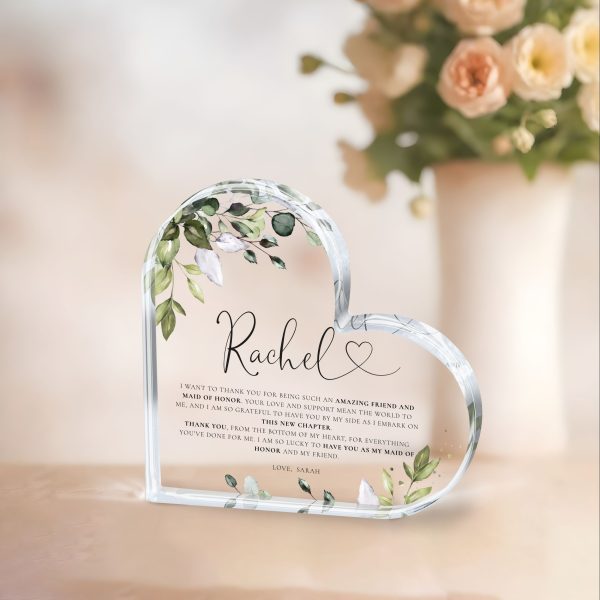 Maid of Honor Gift, Eucalyptus Maid of Honor Acrylic Plaque