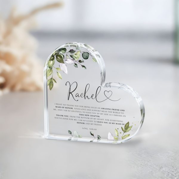 Maid of Honor Gift, Eucalyptus Maid of Honor Acrylic Plaque